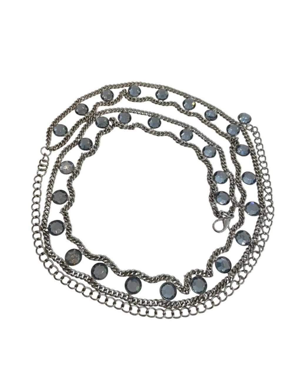 Silver Chain Belt With Iridescent Rhinestones Adjustable Waist Accessory crystal